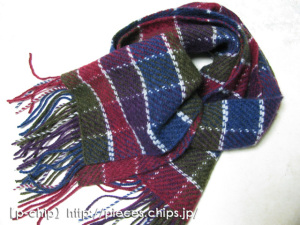 手織りのマフラー チェック 幅広 カラフル